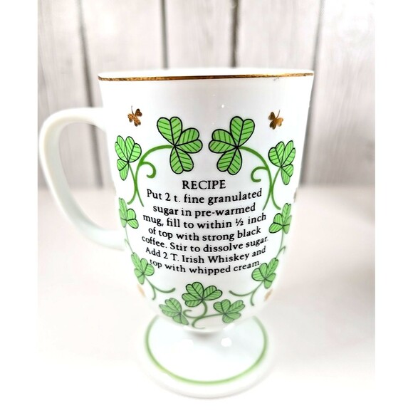 Vintage Irish Coffee Footed Mugs Set of 4 Gold Trim Shamrocks 8 oz Mugs - Picture 5 of 16